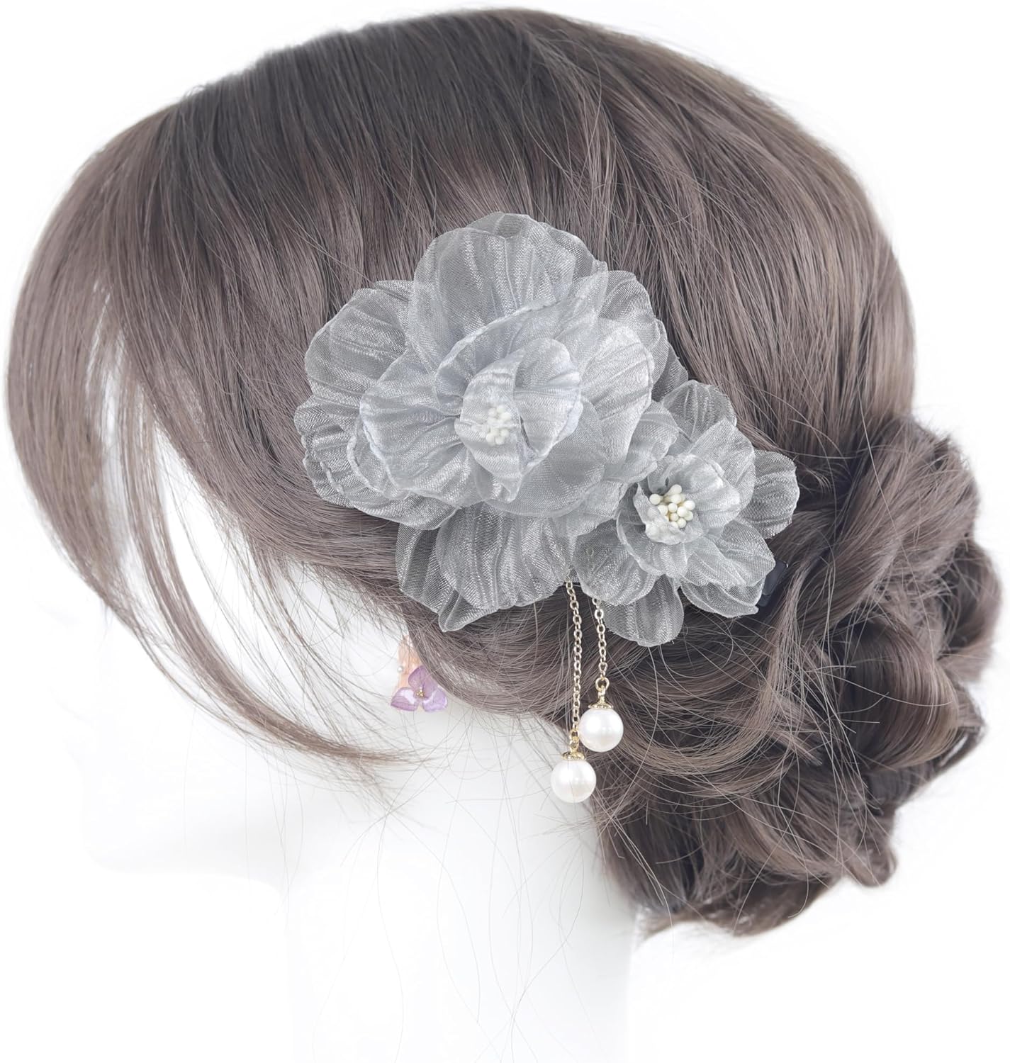 [NANA Handmade] Hair Ornament, Clip, Swaying Pearl Beads, Yukata, Kimono, Fireworks Display, Simple, Flower, Short, Hakama, Coming-of-Age Ceremony, Graduation Ceremony, Front Photography, Bride