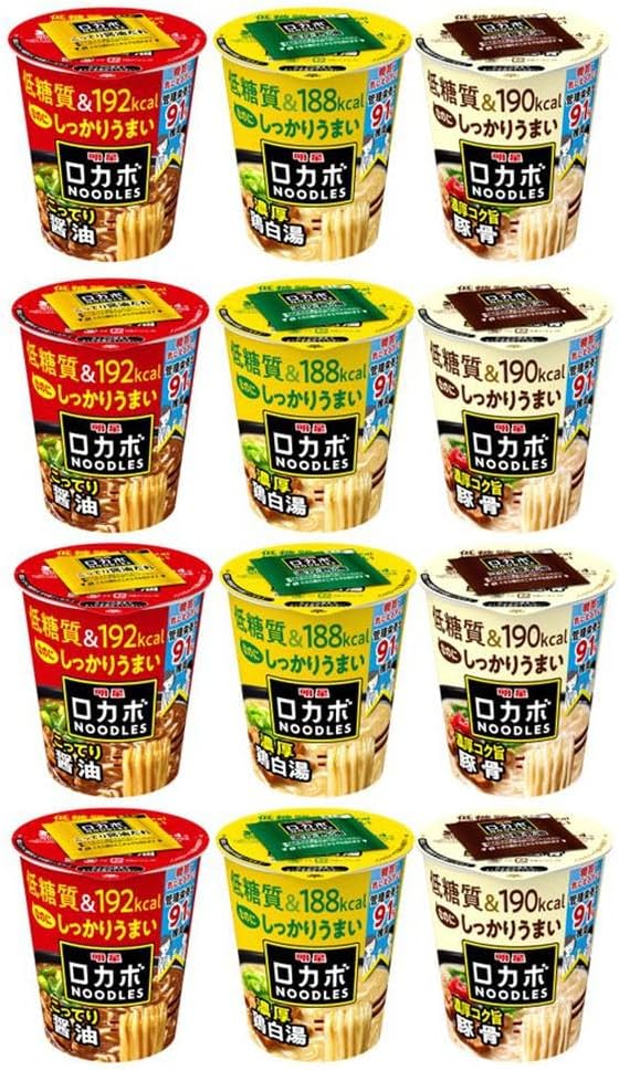 Myojo Locabo Noodles 3-Variety Trial Assortment [12 pieces, Instant Noodles, Rich Soy Sauce, Rich White Soup, Rich and Savory Pork Bone Broth, 30% Less Sugar, Low-Carb Yet Deliciously Satisfying