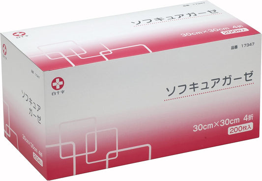 白十字 日本製 不織布ガーゼ ソフキュアガーゼ 30×30cm 4折 200枚 一般医療機器
