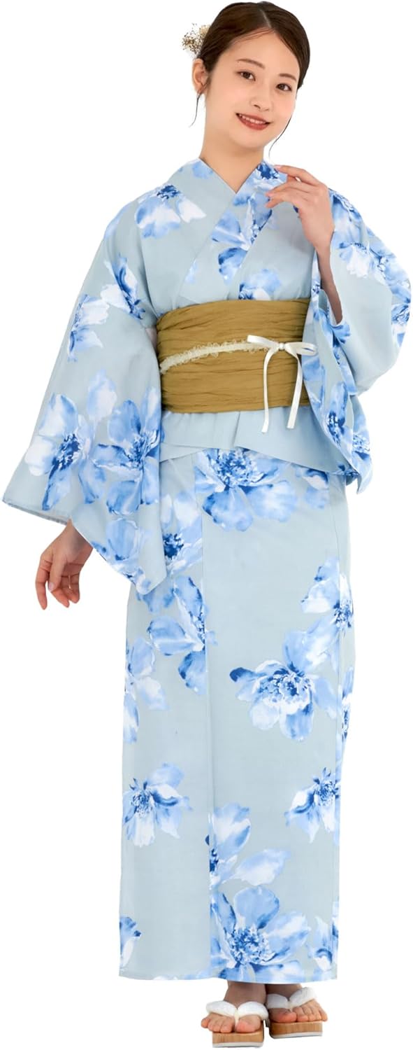 NISHIORI Women's Yukata Set, Women's, Waist Belt, Adult, 2-piece Set, One Size Fits All
