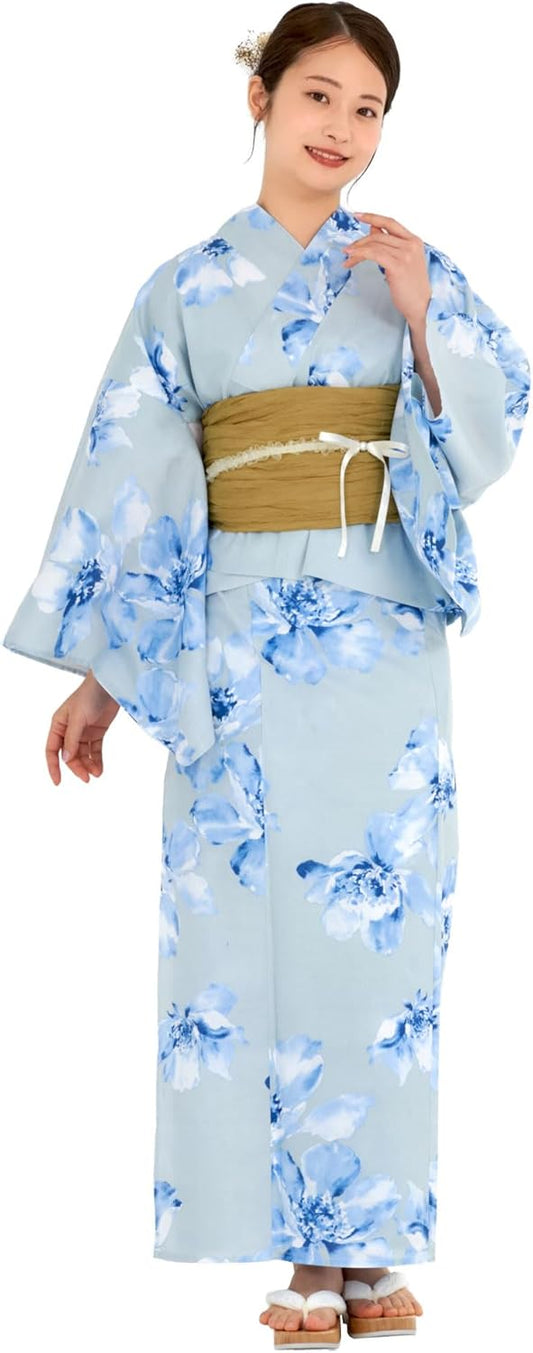 NISHIORI Women's Yukata Set, Women's, Waist Belt, Adult, 2-piece Set, One Size Fits All
