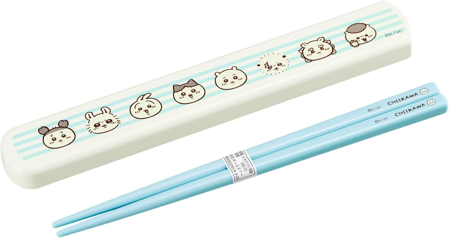 OSK (オーエスケー) Chopsticks 19.5cm with Lid, Chopsticks Case Set, Chiikawa CKW No.5, Japanese Made, Antibacterial, Dishwasher Safe, HS-16