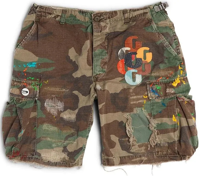 GALLERY DEPT. 'WOODLAND CAMO' G PATCH CARGO SHORTS