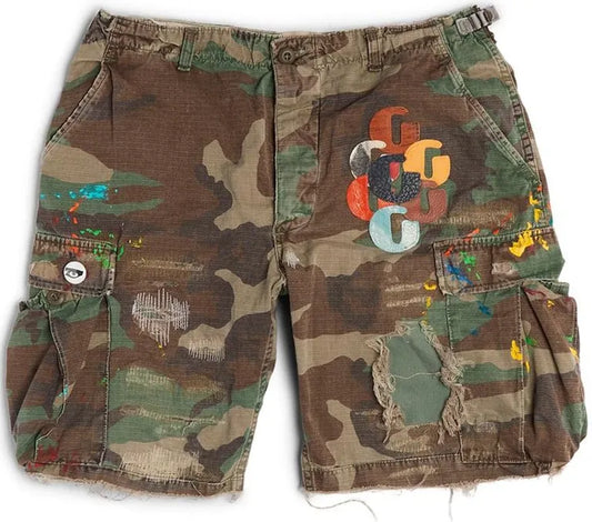 GALLERY DEPT. 'WOODLAND CAMO' G PATCH CARGO SHORTS