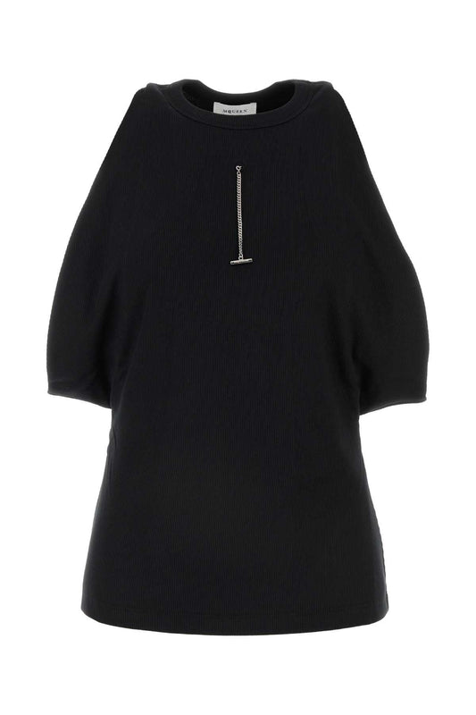 Alexander Mcqueen アレクサンダーマックイーンブラックストレッチコットントップ - Image 1