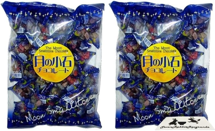 Takuma Foods Moon Pebbles Chocolate, 2 Bags, Total of 100 Chocolate, Sweets, Snacks, Chocolate, Assortment, 7RabbitRiogrande Original Sticker Included (Trademark Registration No. 6667215) (2 Bags)