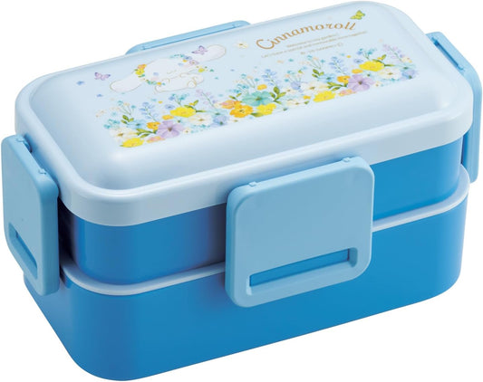 Skater PFLW4-A 2-Tier Lunch Box, 36.6 Cubic Inches (600 ml), Pastel Vibrant Watercolor Flower Pattern, Designed for Girls, Made in Japan, Sanrio Cinnamoroll