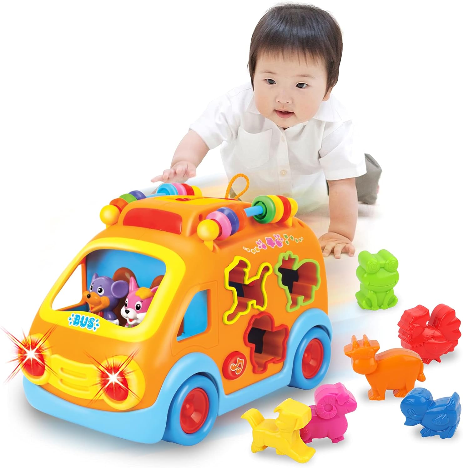 KaeKid Multi-Functional Toy Car, Baby Musical Bus, Sound and Light, Educational Toy, Early Development, Finger Training, Auditory Development, Color Recognition, Animal Recognition, 1 Year Old