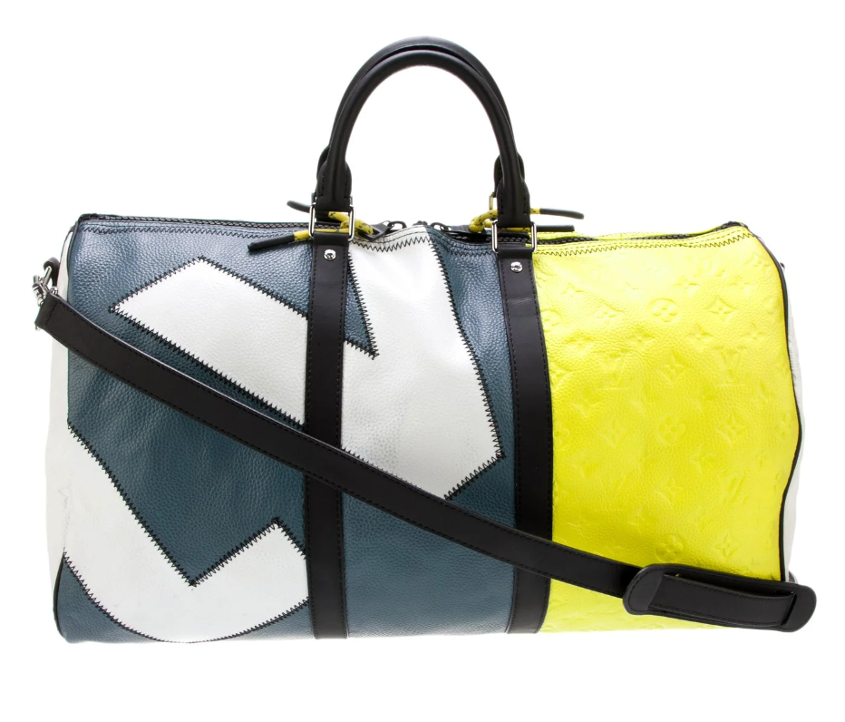 LOUIS VUITTON MONOGRAM BLUE/YELLOW KEEPALL LEATHER TRAVEL BAG