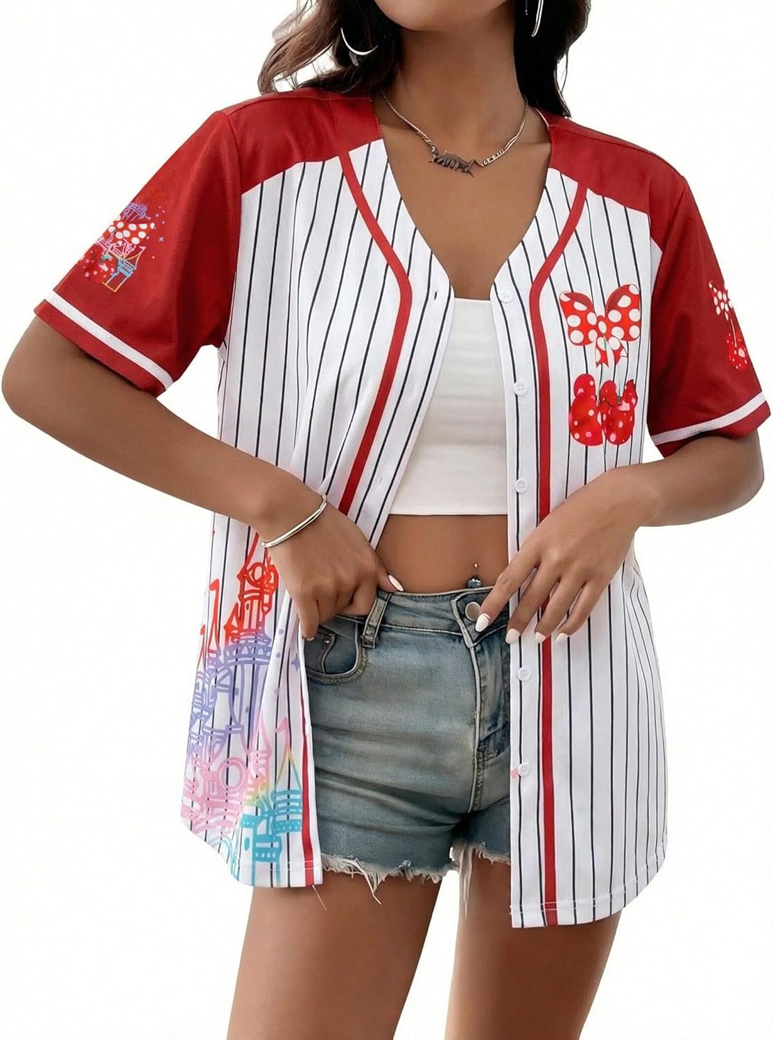 UNIQUEONE Camisa mágica para mujer, camiseta de béisbol, camisas hawaianas mágicas para vacaciones familiares con botones