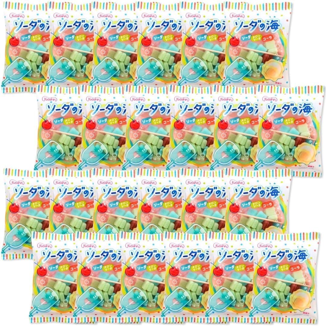 Kyoshin Seika Soda Sea, 24 Pieces, Dagashi Candy, Mochi Candy, Individually Packaged, Sweets, Assorted, Bulk Buy, Events, Prizes, Includes 7RabbitRiogrand Original Stickers [Trademark Registration No
