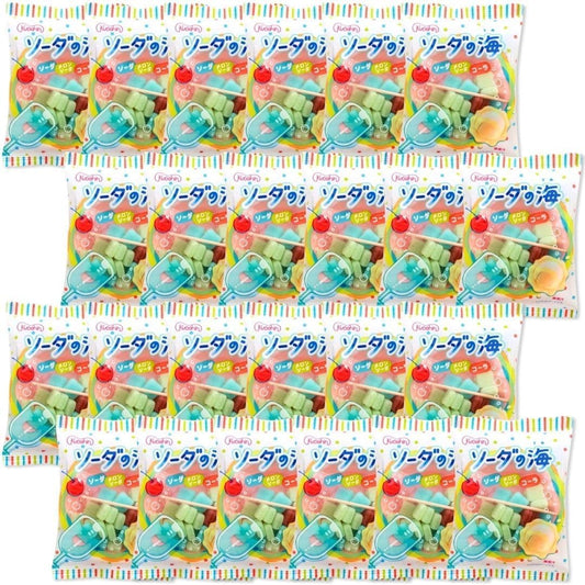 Kyoshin Seika Soda Sea, 24 Pieces, Dagashi Candy, Mochi Candy, Individually Packaged, Sweets, Assorted, Bulk Buy, Events, Prizes, Includes 7RabbitRiogrand Original Stickers [Trademark Registration No