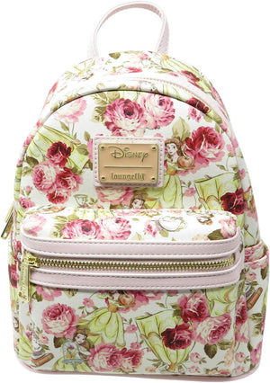 Loungefly X Beauty and the Beast Floral Print Character Faux Leather Mini Backpack