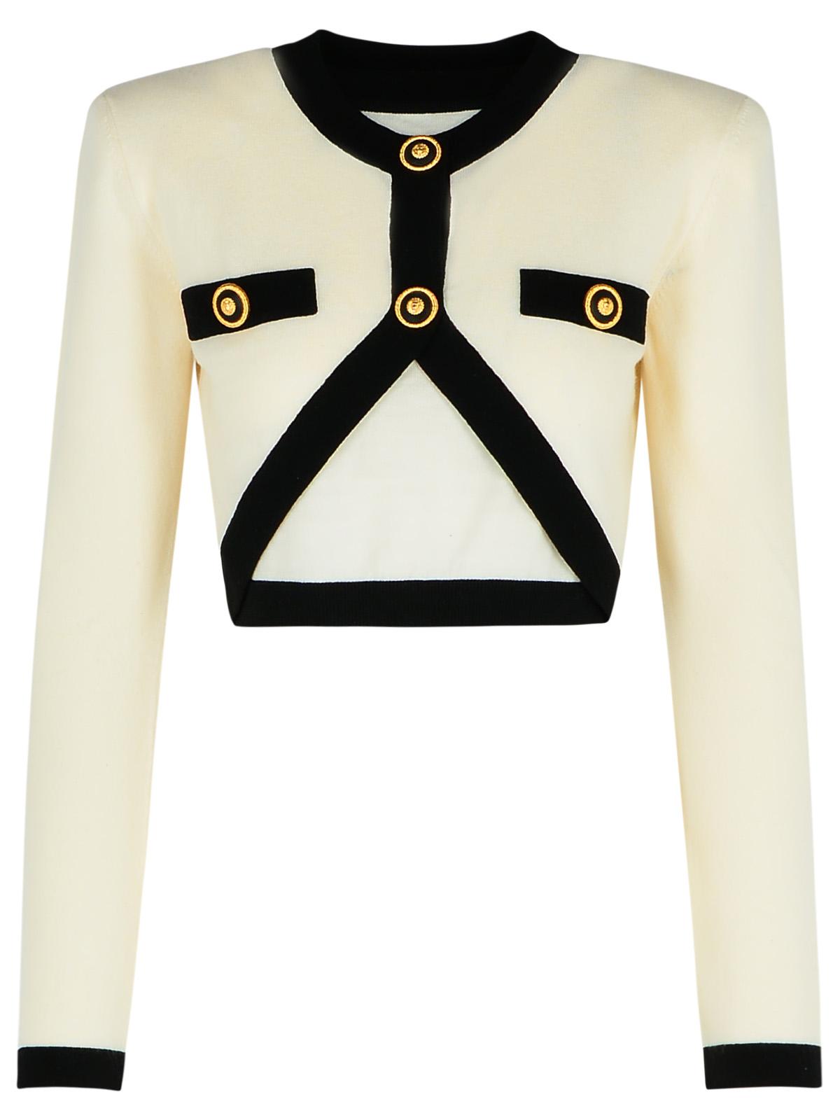 Balmain 'Crop' Creamウールブレンドカーディガン - Image 1
