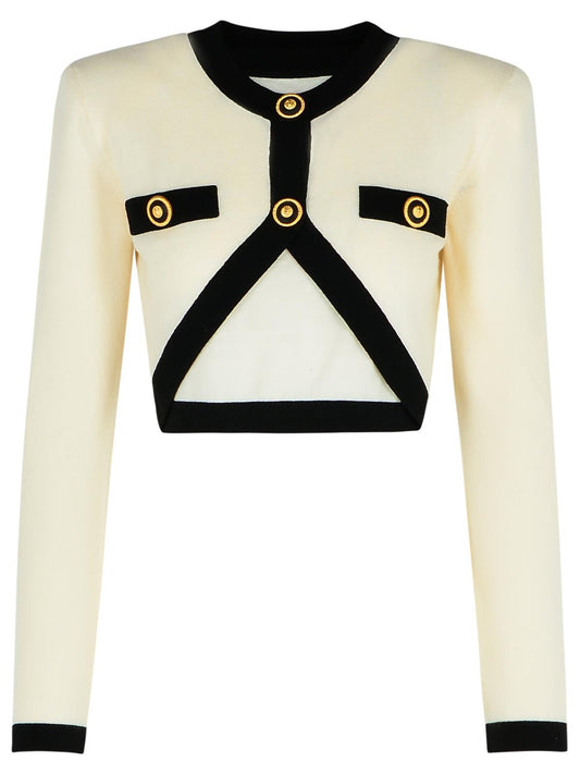 Balmain 'Crop' Creamウールブレンドカーディガン - Image 1