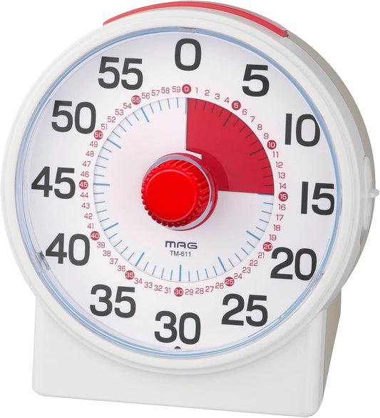 MAG(Mag) Timer Yo-meru Educational Analog Dial Study Learning Exam Children Remaining Time Focus Time Management Easy Setup Silent Electronic Sound Mute Silent Switch Light Notification 60 Minutes TM