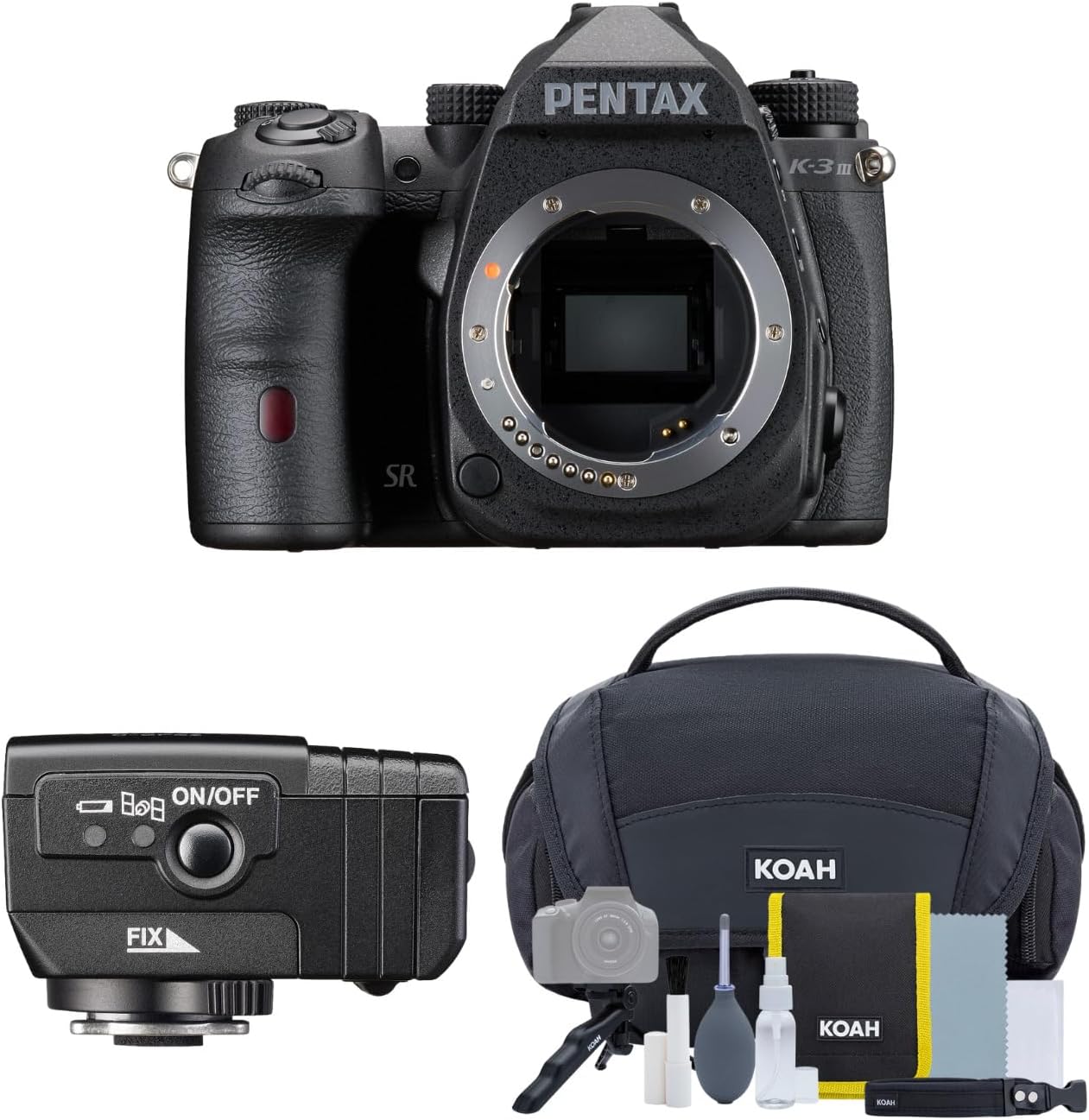 Pentax K-3 Mark III Monochrome Camera Body (Black) - High Definition DSLR Bundle Ricoh Pentax O-GPS2 GPS Unit, Camera System Gadget Bag, 64GB Memory Card (4 Items)