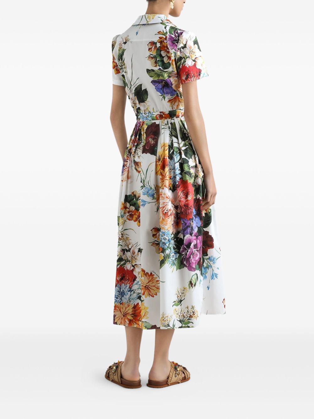 Dolce  Gabbana ドルチェ＆ガッバーナフラワープリントコットンミディドレス - Image 1