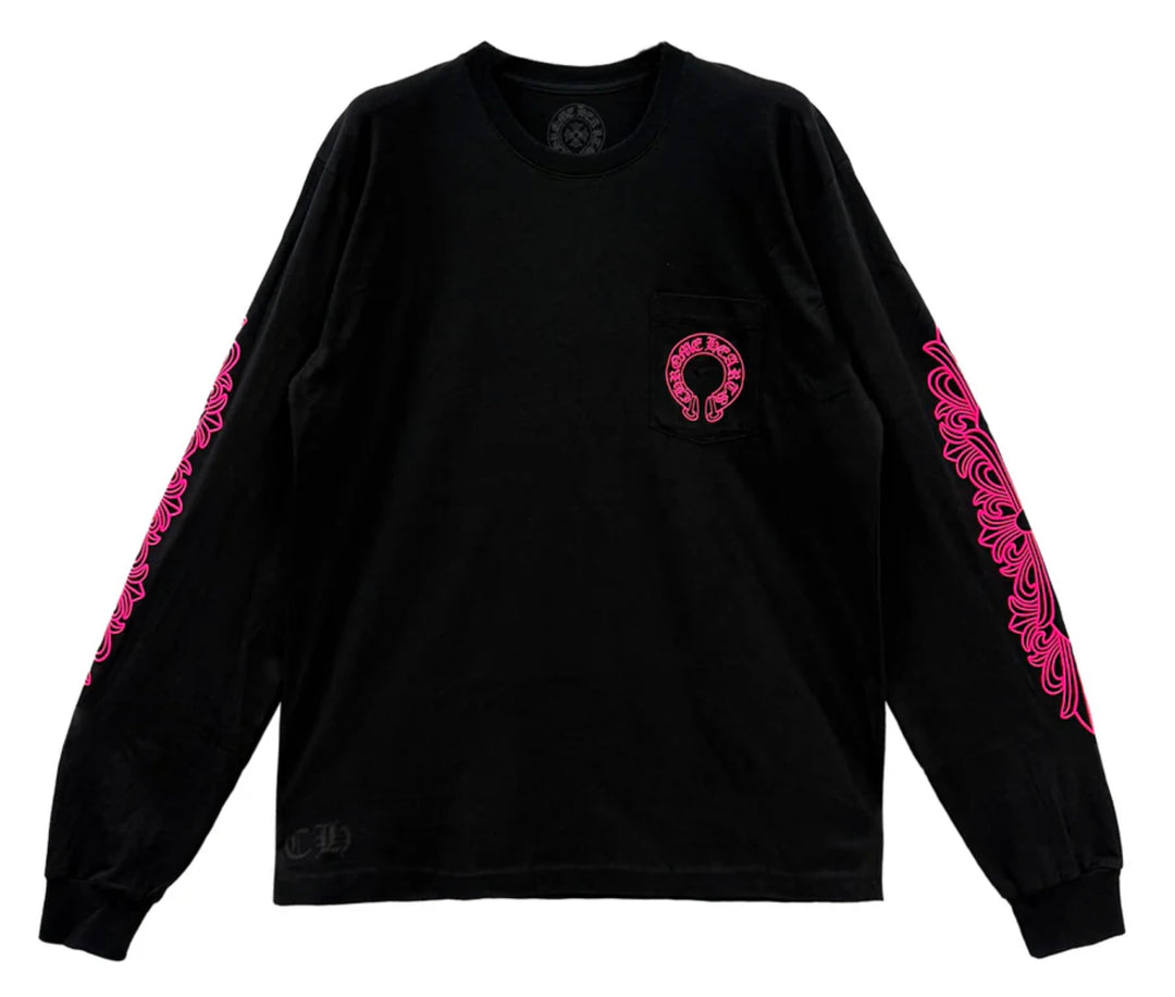 CHROME HEARTS 'PINK' HORSESHOE LOGO LONGSLEEVE POCKET TEE