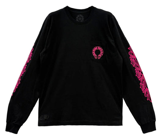 CHROME HEARTS 'PINK' HORSESHOE LOGO LONGSLEEVE POCKET TEE