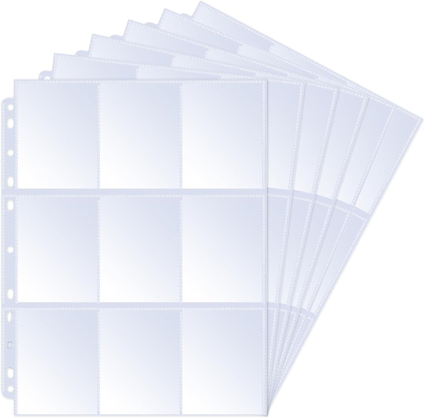 Fingooo Trading Card File, Card File, 9 Pockets, 60 Sheets, Refill, Double-Sided, Transparent, Large Capacity, Card Sheet, Supports 2, 3, 4 Holes, Collects Pokemon and Other Cards