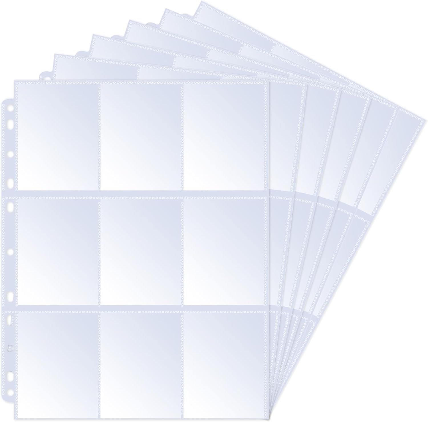 Fingooo Trading Card File, Card File, 9 Pockets, 60 Sheets, Refill, Double-Sided, Transparent, Large Capacity, Card Sheet, Supports 2, 3, 4 Holes, Collects Pokemon and Other Cards