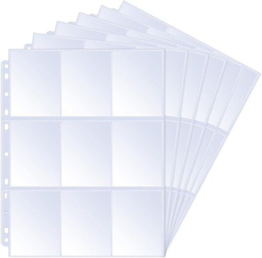 Fingooo Trading Card File, Card File, 9 Pockets, 60 Sheets, Refill, Double-Sided, Transparent, Large Capacity, Card Sheet, Supports 2, 3, 4 Holes, Collects Pokemon and Other Cards