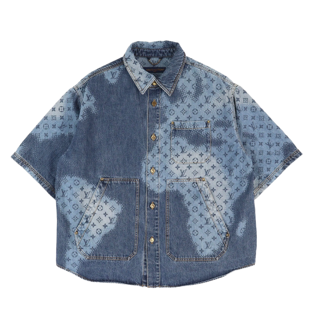 LOUIS VUITTON 'BLUE MAP MONOGRAM' DENIM BUTTON UP SHIRT