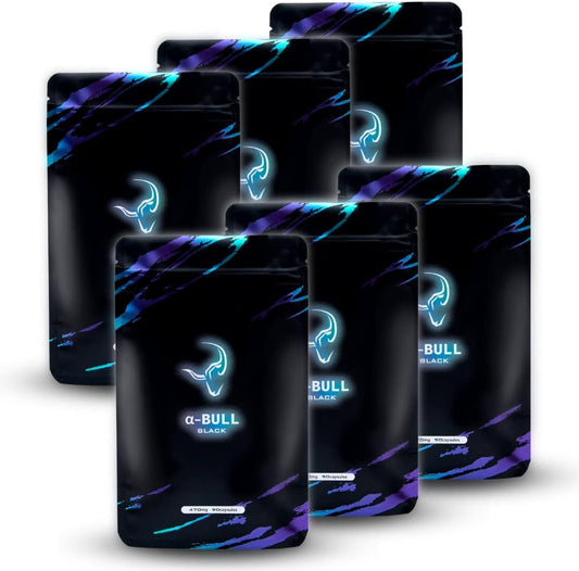 【α-BULL BLACK × 6 Bags 540 Capsules (180 Day Supply)】 Power-focused Supplement Targeting 3 Major Causes with Citrulline, Arginine, α-GPC, Ornithine, Omega-3 Fatty Acids, Essential Amino Acids, and 69
