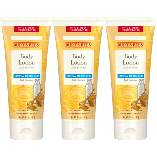 Burts Bees Loción corporal para piel normal a seca con leche y miel, 6 onzas (el paquete puede variar)