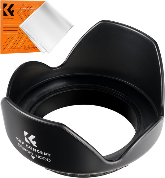 K&F Concept Lens Hood (Mounting Diameter 2.3 inches (58 mm), Screw Screw Type, Compatible with All Cameras, Flower Shape, Protective Lens, Plastic, Replacement Lenses, Camera Accessories, Compatible