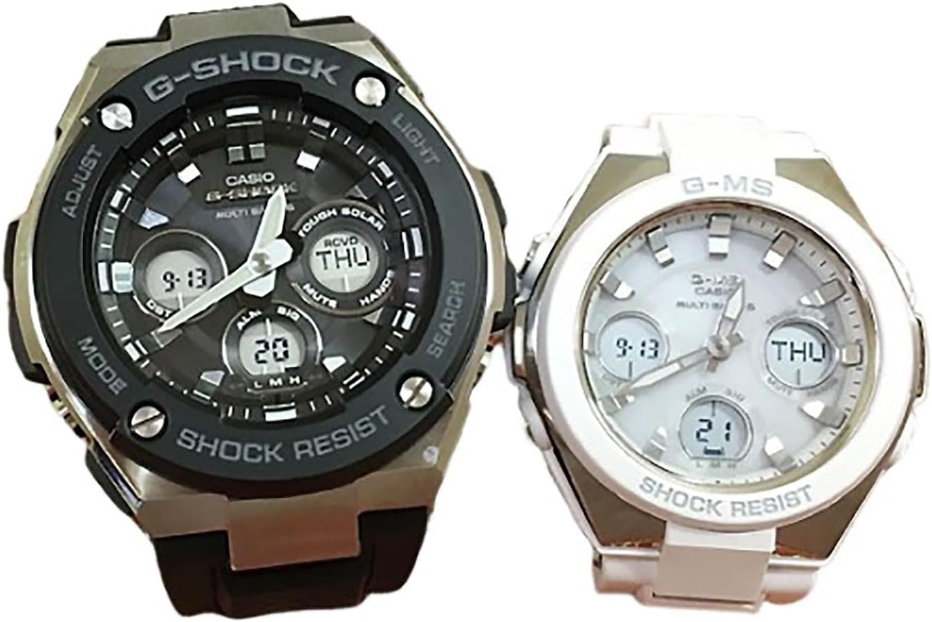 CASIO GST-W300-1AJF MSG-W100-7AJF Baby G Analog Digital Radio Solar Pair Watch Pair Set of 2, black white