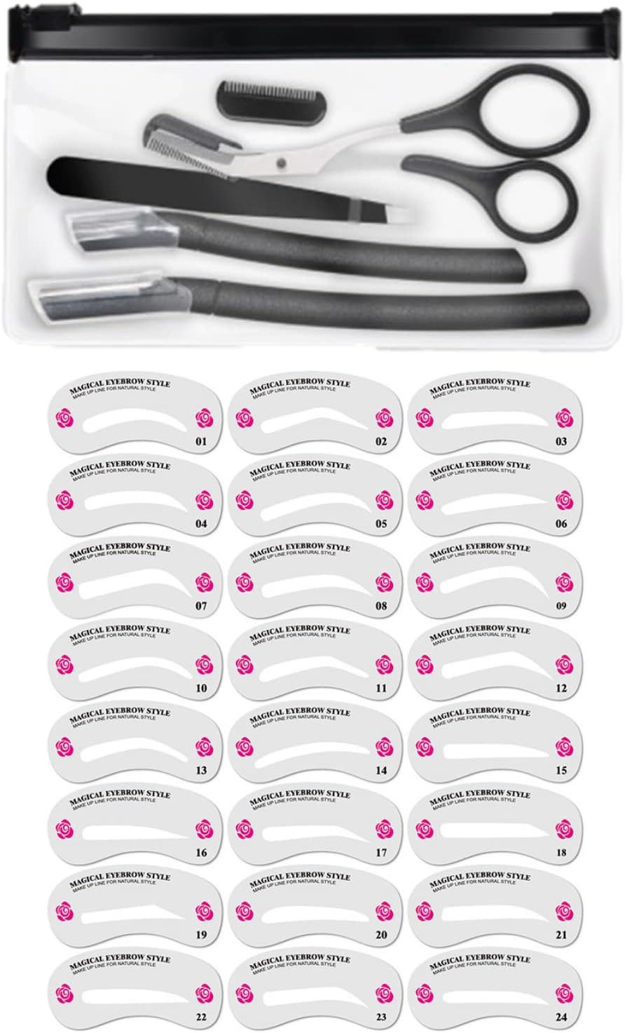 Eyebrow Template Scissors for Men and Women, Eyebrow Cutter, Eyebrow Template, Eyebrow Eyebrow Sleigh (Black, Set of 24)