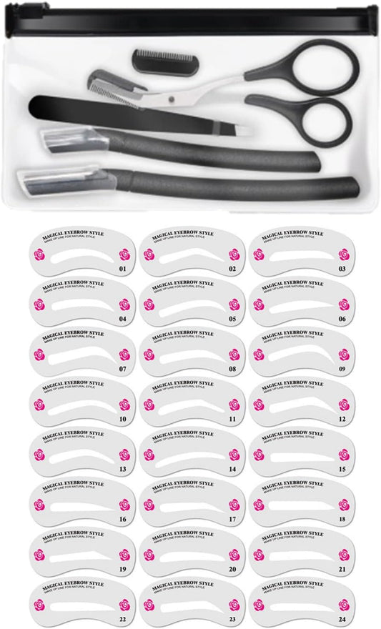 Eyebrow Template Scissors for Men and Women, Eyebrow Cutter, Eyebrow Template, Eyebrow Eyebrow Sleigh (Black, Set of 24)