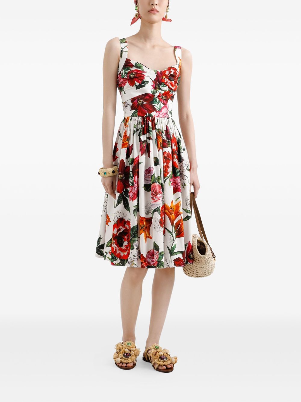 Dolce  Gabbana ドルチェ＆ガッバーナアネモニプリントコットンミディドレス - Image 1