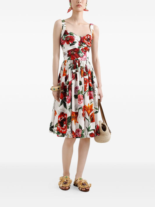 Dolce  Gabbana ドルチェ＆ガッバーナアネモニプリントコットンミディドレス - Image 1