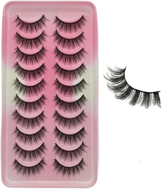 10 Pairs False Eyelashes, Top Eyelashes, Natural, Black, Natural Core, Soft Core, Ultra Lightweight, Soft, Handmade, False Eyelashes, Bunch Eyelashes, Reusable, Ultra Thick, For Recitals, Stage, Thin