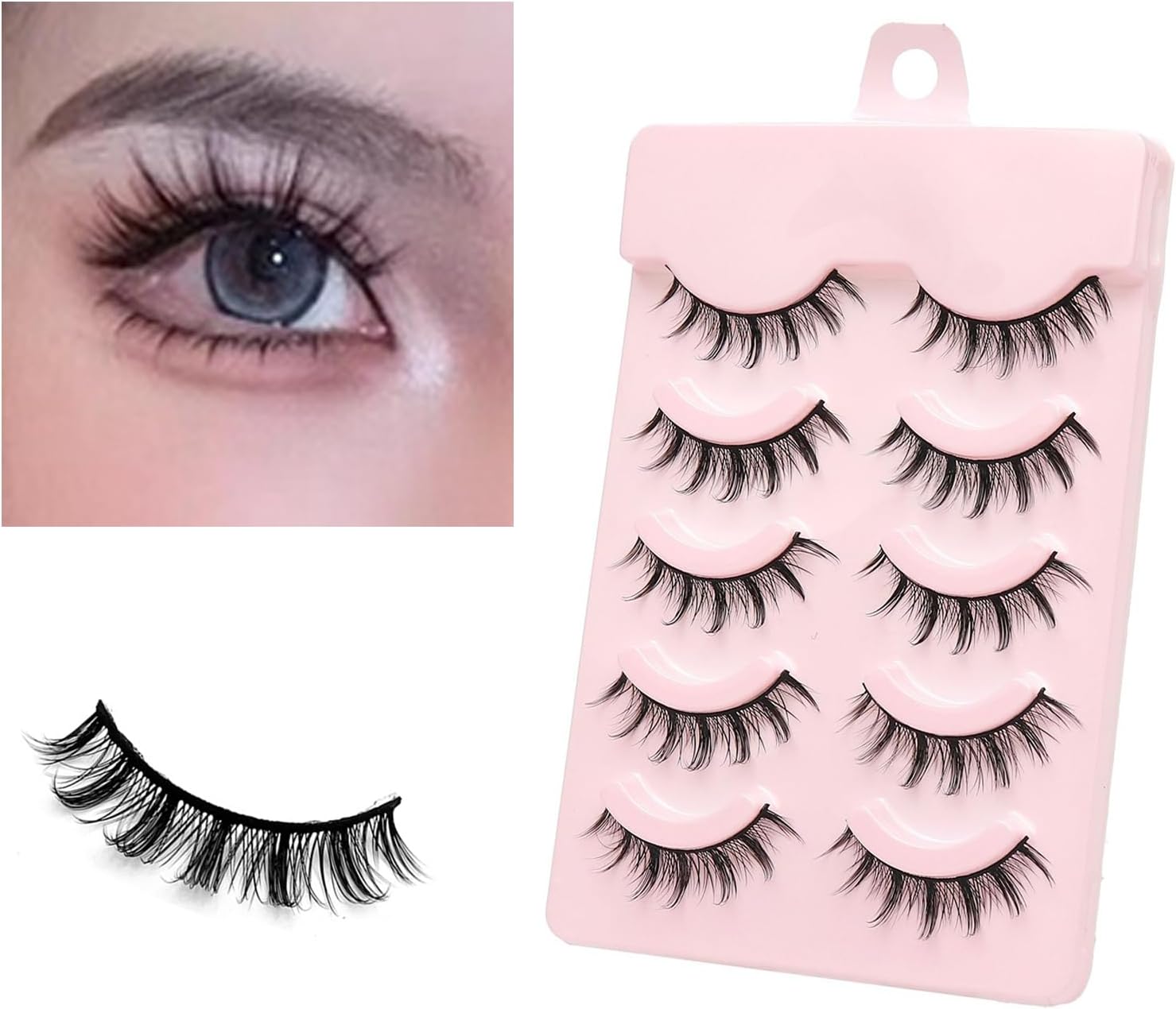 Pokumil False Eyelashes, 5 Pairs False Eyelashes, Black Natural Axis, Soft Core, Natural, False Eyelashes, Bunch, Lifestyle Makeup, Beginner, Actress, Cosplay Makeup, Mother's Day Gift