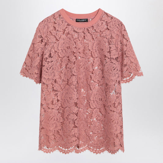 Dolce  Gabbana ドルチェ＆ガッバーナピンクレースTシャツ - Image 1