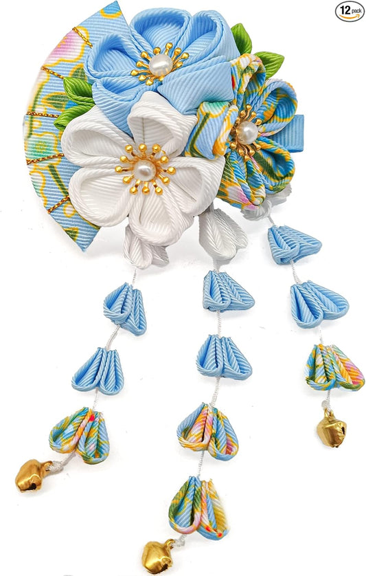 [JZOON] Hair Ornament, Coming-of-Age Ceremony, Yukata, Hakama, Kimono, Furisode, Kimono, Kimono, Kimono, Handmade, Flower, Graduation Ceremony, Wedding, Bell Included, Handmade Red, Blue, Purple,