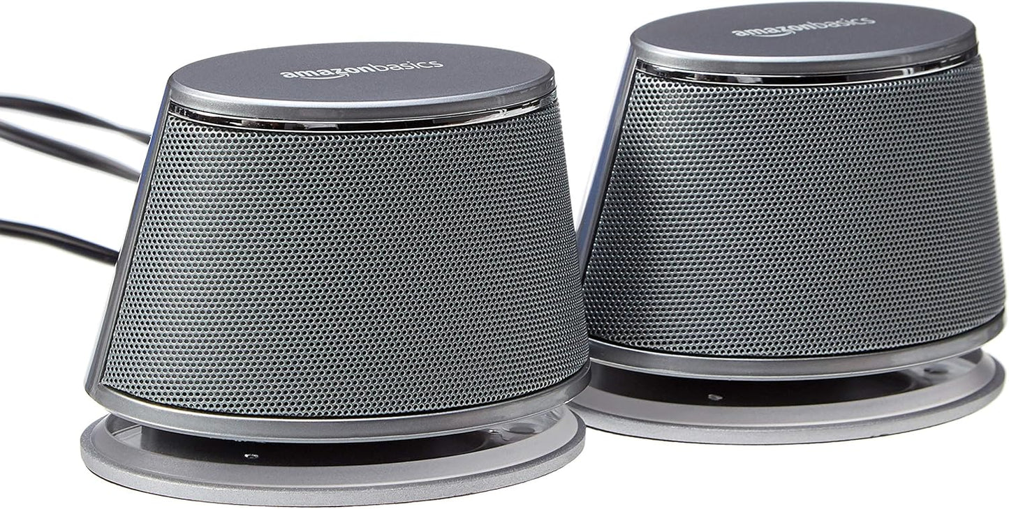 Basics Dynamic Sound Speakers, USB Connection, PC, Computer, Silver, 1 Set