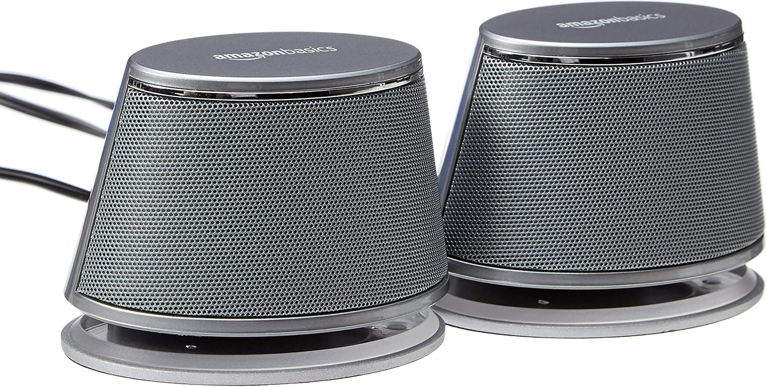 Basics Dynamic Sound Speakers, USB Connection, PC, Computer, Silver, 1 Set