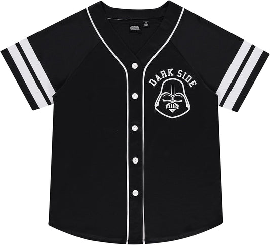 STAR WARS Camiseta de béisbol para mujer, Darth Vader, Luke Skywalker y Baby Yoda con botones de malla