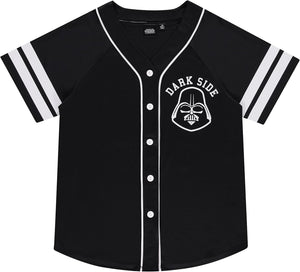 STAR WARS Camiseta de béisbol para mujer, Darth Vader, Luke Skywalker y Baby Yoda con botones de malla