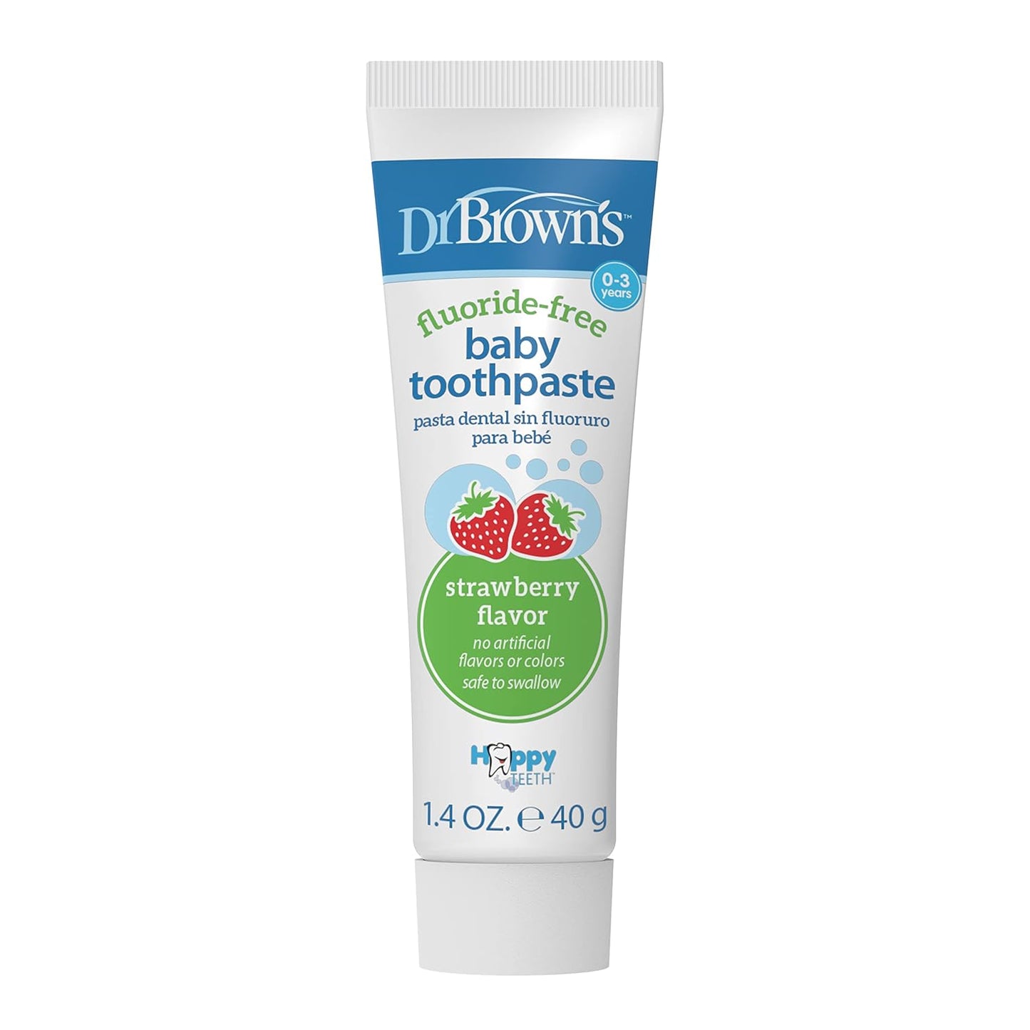 Dr. Brown’s - Pasta de dientes sin flúor para bebés, cuidado oral para bebés y niños pequeños, fresa, paquete de 1, 1.4 oz/40 g, 0-3 años