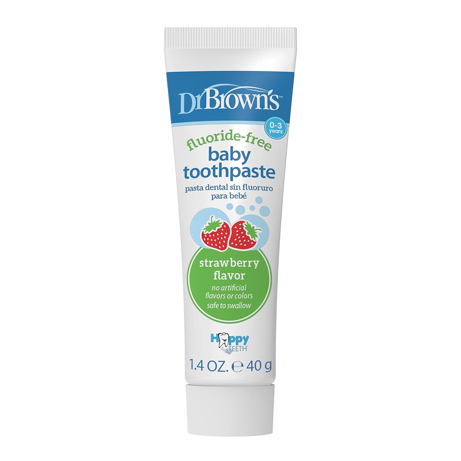 Dr. Brown’s - Pasta de dientes sin flúor para bebés, cuidado oral para bebés y niños pequeños, fresa, paquete de 1, 1.4 oz/40 g, 0-3 años