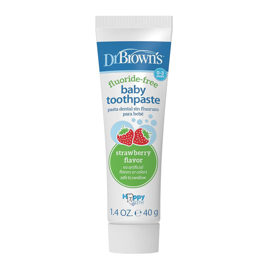Dr. Brown’s - Pasta de dientes sin flúor para bebés, cuidado oral para bebés y niños pequeños, fresa, paquete de 1, 1.4 oz/40 g, 0-3 años