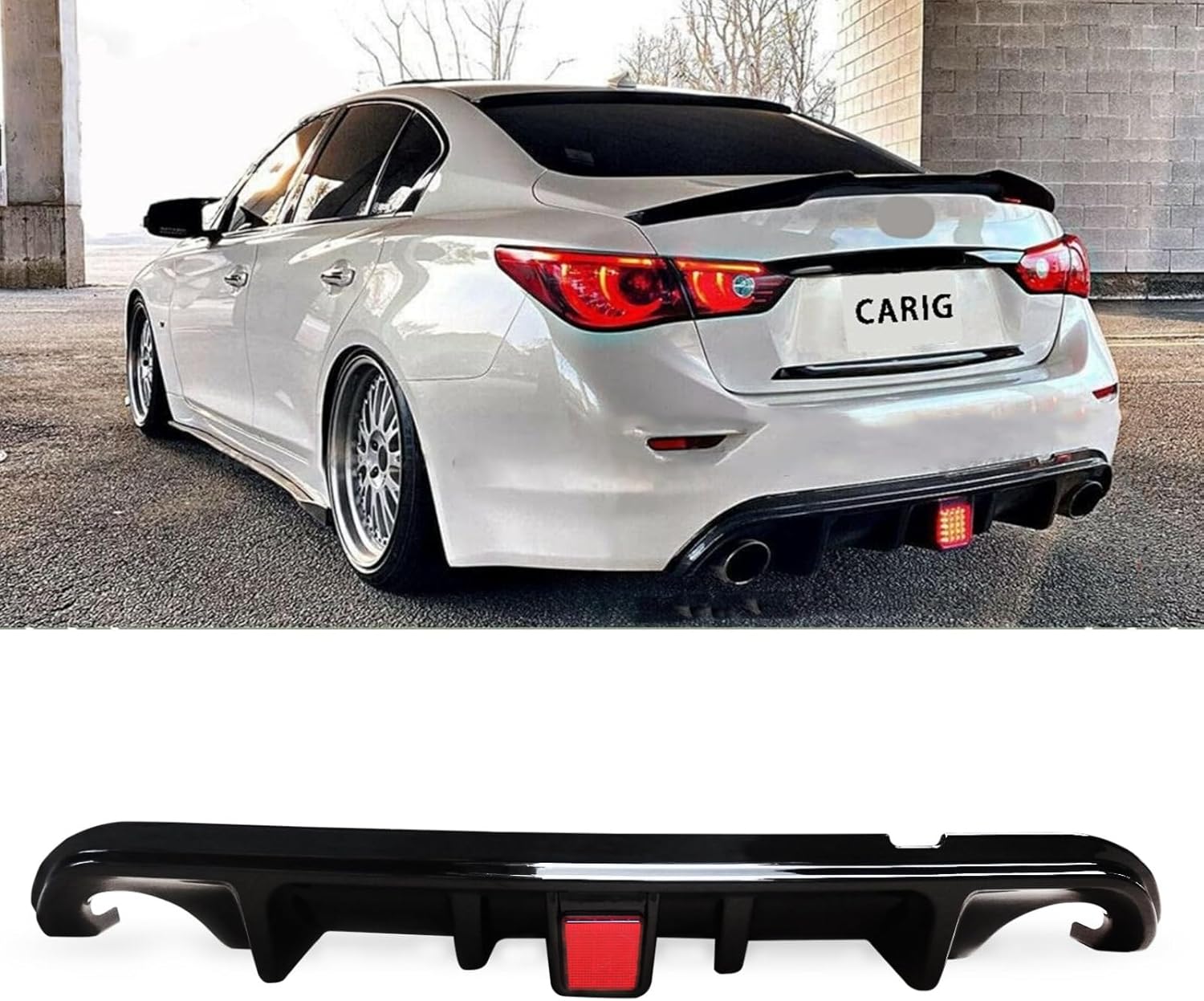 CARIG 2014-2017 Infiniti Q50 / Nissan Skyline V37 Rear Pan Bar Spoiler, ABS Genuine Parts, Tail Light, Easy Installation, Carbon Style, Car Accessories