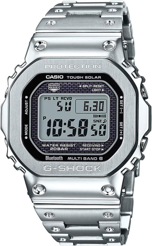 CASIO G-SHOCK GMW-B5000D-1 G-Shock Wristwatch, Men's, Digital, Radio, Solar, Full Metal, Silver, Bracelet Type