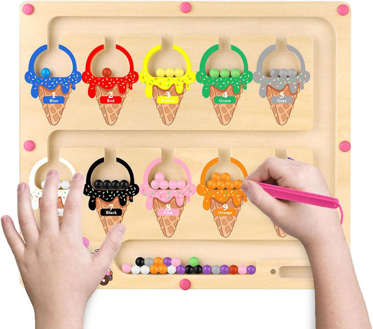 Montessori Magnetic Toys Magnetic Color and Number Maze Toy Wooden Magnetic Balls Educational Toys 3 Years Old Educational Toy 4 Years Old Fine Motor Skills Activity for 3-6 Years Old Girls Montessori